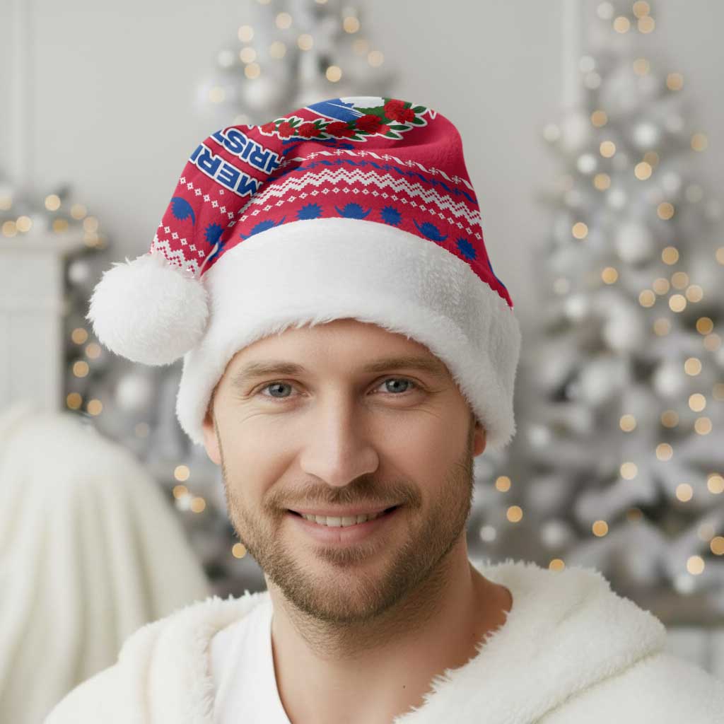 Nepal Christmas Santa Hat with Red-Blue Design, National Emblem, and Snowflake Motif - Wonder Print Shop
