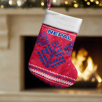 Nepal Christmas Stocking with Red-Blue Design, National Emblem, and Snowflake Motif - Wonder Print Shop