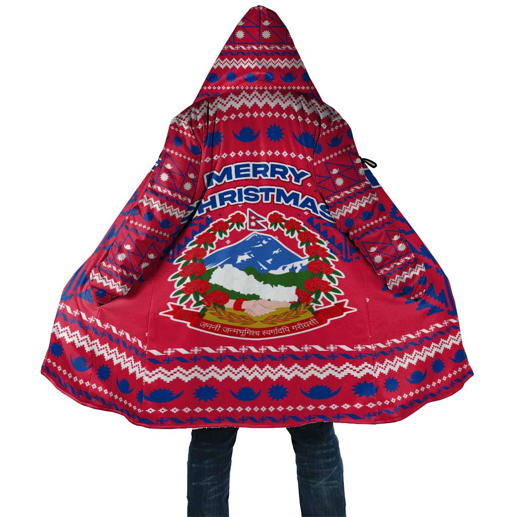 Nepal Christmas Cloak with Red-Blue Design, National Emblem, and Snowflake Motif - Wonder Print Shop