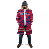Nepal Christmas Cloak with Red-Blue Design, National Emblem, and Snowflake Motif - Wonder Print Shop