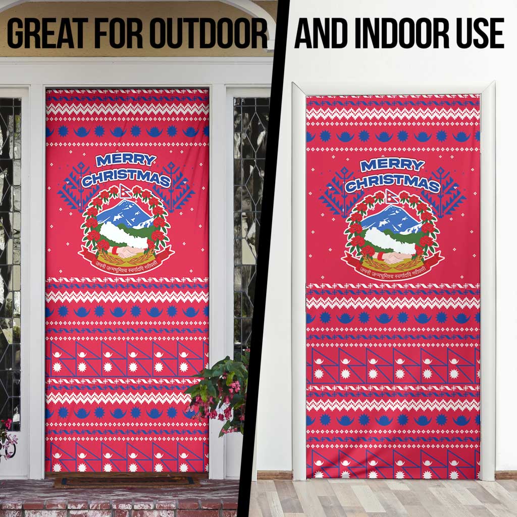 Nepal Christmas Door Cover with Red-Blue Design, National Emblem, and Snowflake Motif - Wonder Print Shop