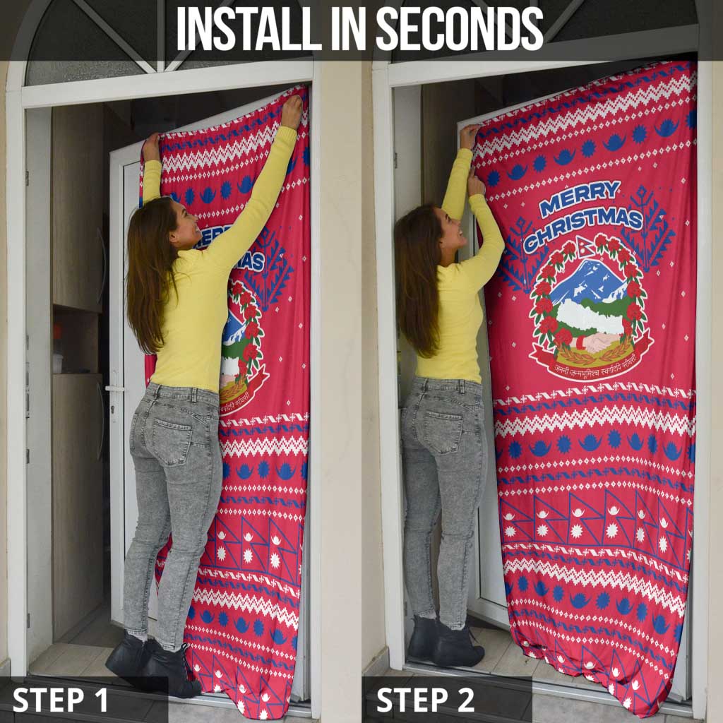 Nepal Christmas Door Cover with Red-Blue Design, National Emblem, and Snowflake Motif - Wonder Print Shop