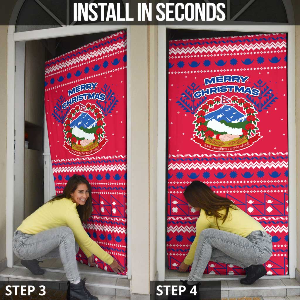 Nepal Christmas Door Cover with Red-Blue Design, National Emblem, and Snowflake Motif - Wonder Print Shop