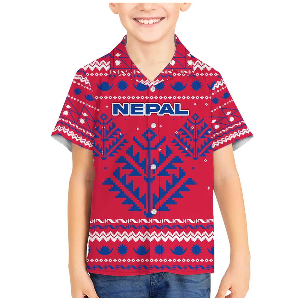 Nepal Christmas Family Matching Mermaid Dress and Hawaiian Shirt with Red-Blue Design, National Emblem, and Snowflake Motif - Wonder Print Shop