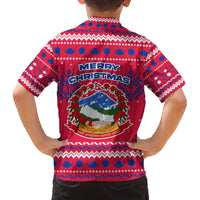 Nepal Christmas Family Matching Off The Shoulder Long Sleeve Dress and Hawaiian Shirt with Red-Blue Design, National Emblem, and Snowflake Motif - Wonder Print Shop