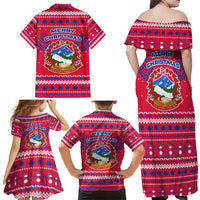Nepal Christmas Family Matching Off Shoulder Maxi Dress and Hawaiian Shirt with Red-Blue Design, National Emblem, and Snowflake Motif - Wonder Print Shop