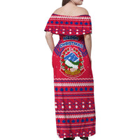 Nepal Christmas Family Matching Off Shoulder Maxi Dress and Hawaiian Shirt with Red-Blue Design, National Emblem, and Snowflake Motif - Wonder Print Shop