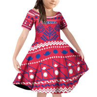 Nepal Christmas Family Matching Off Shoulder Short Dress and Hawaiian Shirt with Red-Blue Design, National Emblem, and Snowflake Motif - Wonder Print Shop