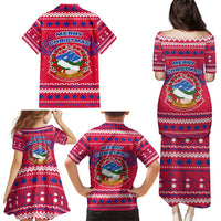 Nepal Christmas Family Matching Puletasi and Hawaiian Shirt with Red-Blue Design, National Emblem, and Snowflake Motif - Wonder Print Shop