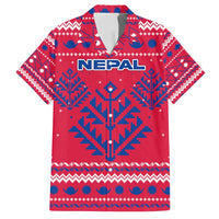 Nepal Christmas Family Matching Puletasi and Hawaiian Shirt with Red-Blue Design, National Emblem, and Snowflake Motif - Wonder Print Shop