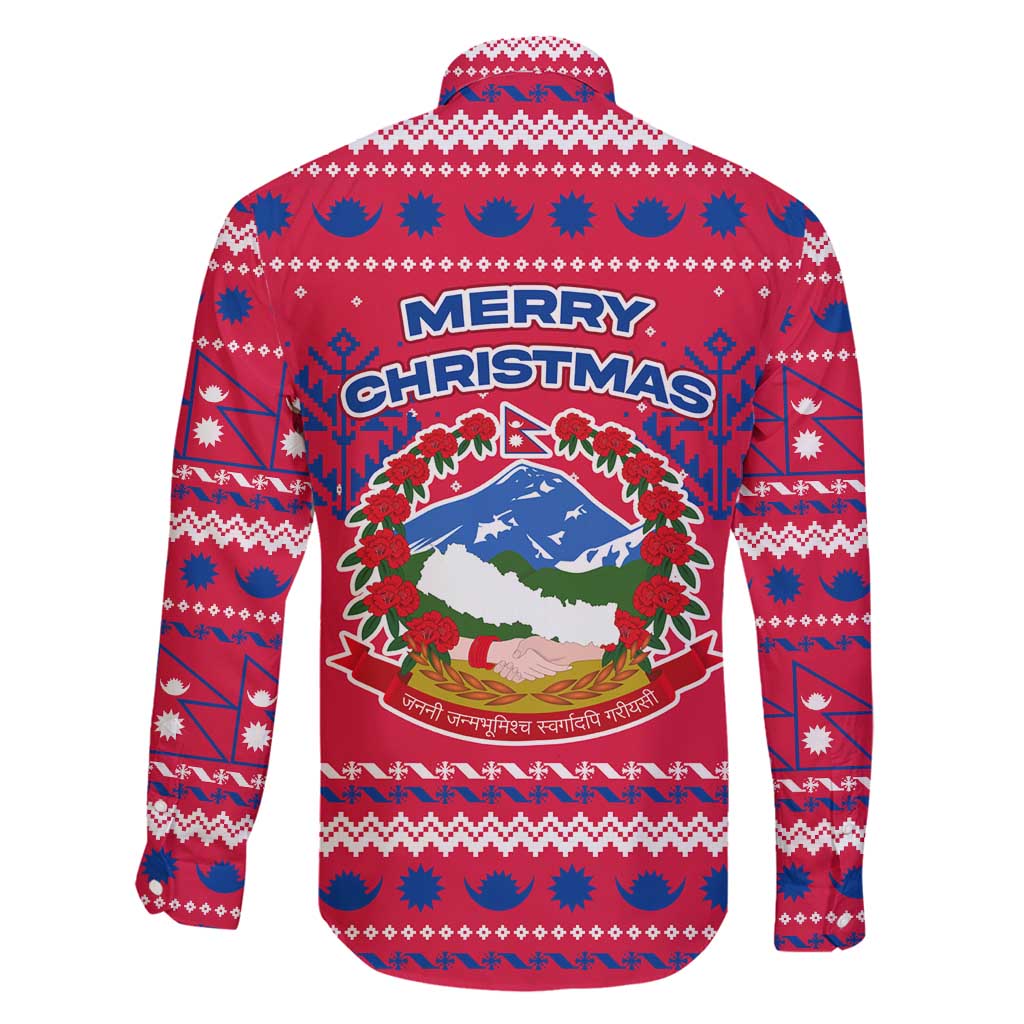 Nepal Christmas Family Matching Puletasi and Hawaiian Shirt with Red-Blue Design, National Emblem, and Snowflake Motif - Wonder Print Shop