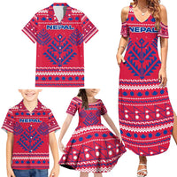 Nepal Christmas Family Matching Summer Maxi Dress and Hawaiian Shirt with Red-Blue Design, National Emblem, and Snowflake Motif - Wonder Print Shop
