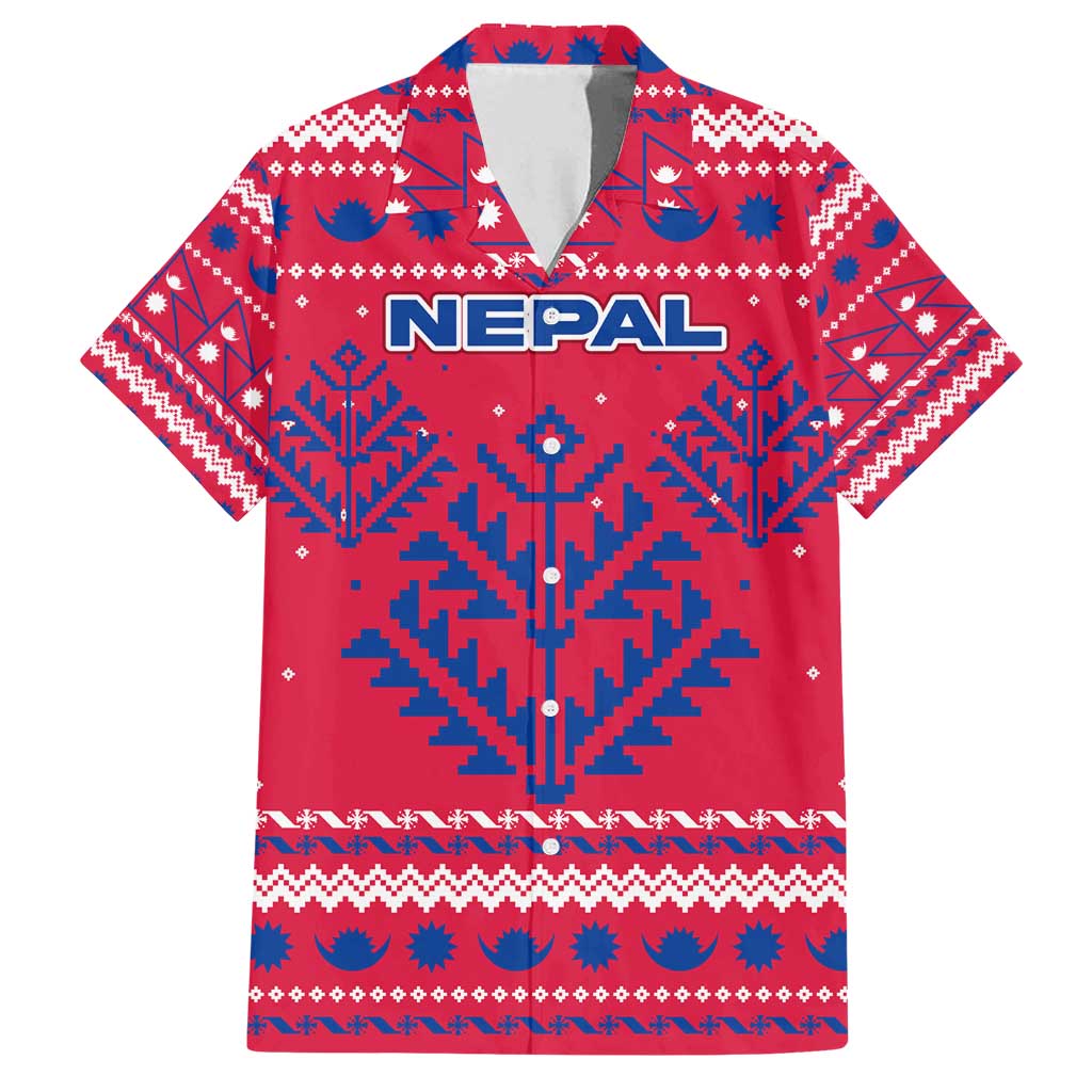Nepal Christmas Family Matching Summer Maxi Dress and Hawaiian Shirt with Red-Blue Design, National Emblem, and Snowflake Motif - Wonder Print Shop