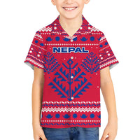 Nepal Christmas Family Matching Summer Maxi Dress and Hawaiian Shirt with Red-Blue Design, National Emblem, and Snowflake Motif - Wonder Print Shop