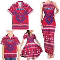 Nepal Christmas Family Matching Tank Maxi Dress and Hawaiian Shirt with Red-Blue Design, National Emblem, and Snowflake Motif - Wonder Print Shop