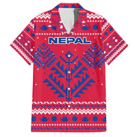 Nepal Christmas Family Matching Tank Maxi Dress and Hawaiian Shirt with Red-Blue Design, National Emblem, and Snowflake Motif - Wonder Print Shop