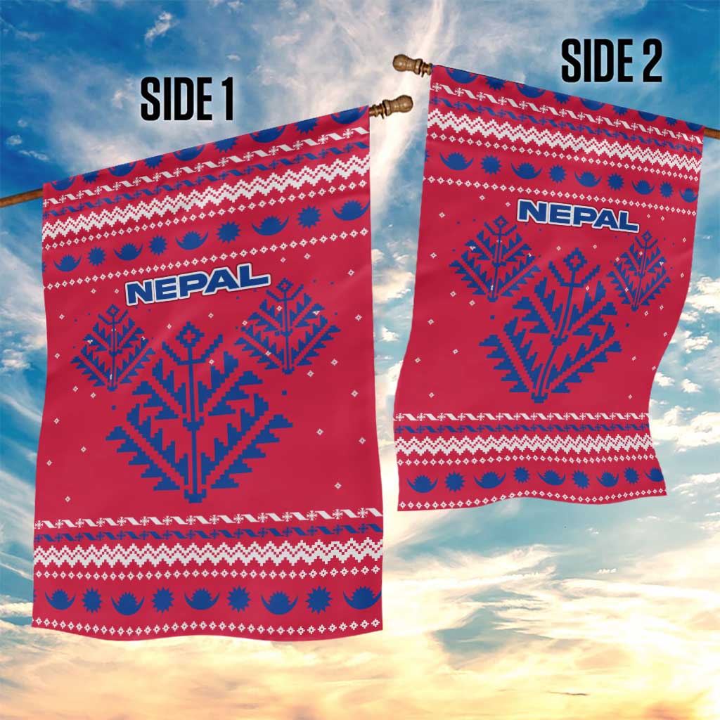 Nepal Christmas Garden Flag with Red-Blue Design, National Emblem, and Snowflake Motif - Wonder Print Shop