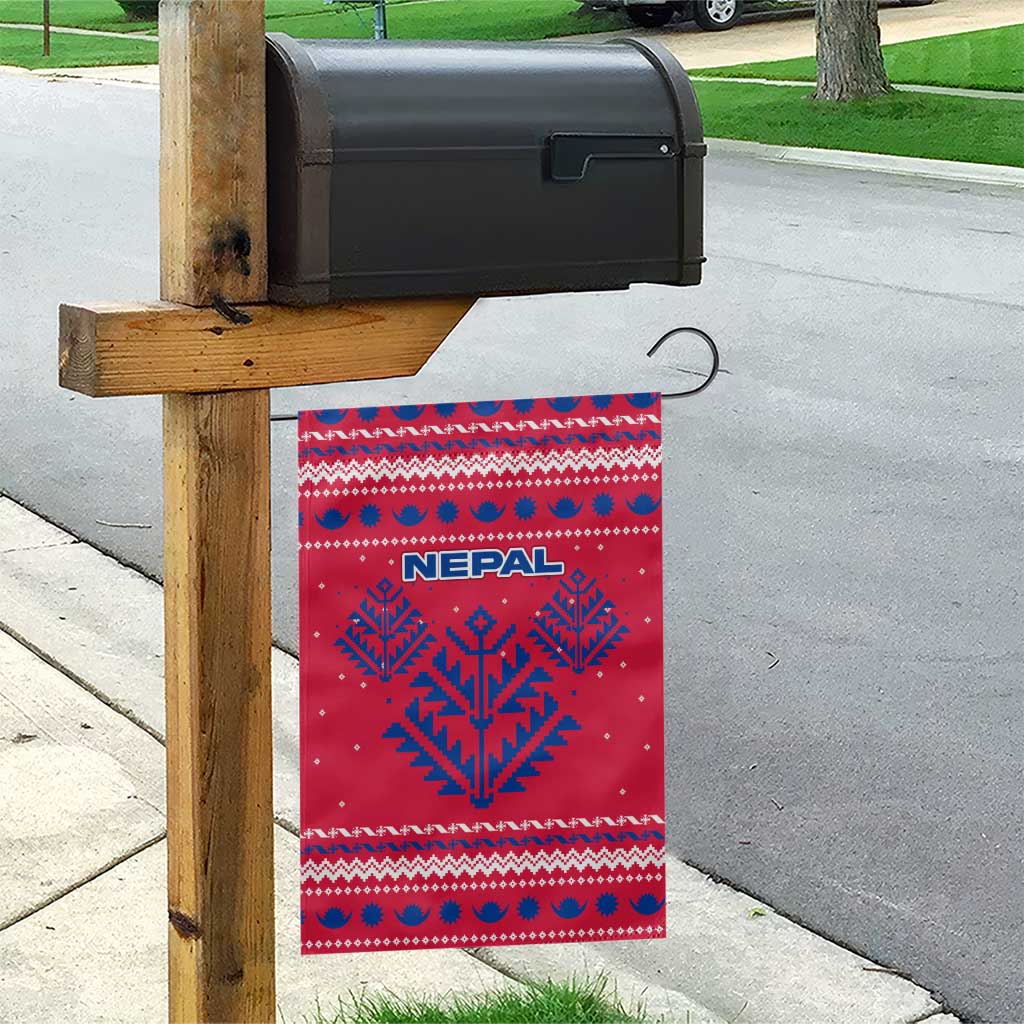 Nepal Christmas Garden Flag with Red-Blue Design, National Emblem, and Snowflake Motif - Wonder Print Shop