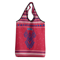 Nepal Christmas Grocery Bag with Red-Blue Design, National Emblem, and Snowflake Motif - Wonder Print Shop