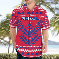 Nepal Christmas Hawaiian Shirt with Red-Blue Design, National Emblem, and Snowflake Motif - Wonder Print Shop
