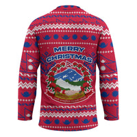 Nepal Christmas Hockey Jersey with Red-Blue Design, National Emblem, and Snowflake Motif - Wonder Print Shop