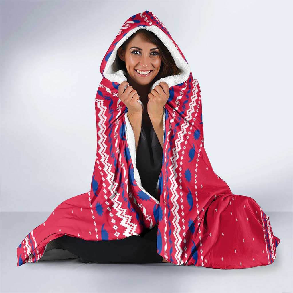 Nepal Christmas Hooded Blanket with Red-Blue Design, National Emblem, and Snowflake Motif - Wonder Print Shop