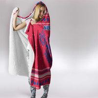 Nepal Christmas Hooded Blanket with Red-Blue Design, National Emblem, and Snowflake Motif - Wonder Print Shop