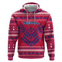 Nepal Christmas Hoodie with Red-Blue Design, National Emblem, and Snowflake Motif - Wonder Print Shop