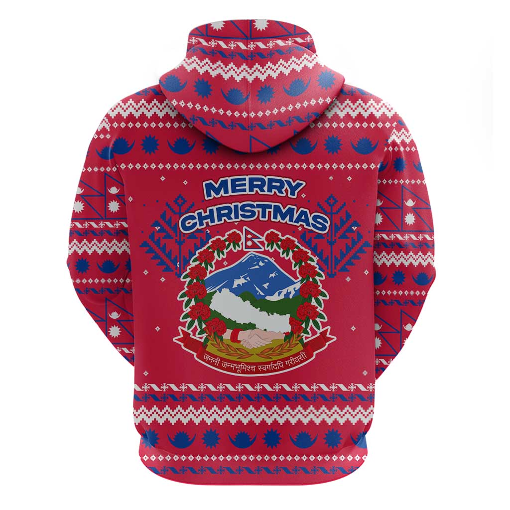 Nepal Christmas Hoodie with Red-Blue Design, National Emblem, and Snowflake Motif - Wonder Print Shop