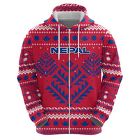 Nepal Christmas Hoodie with Red-Blue Design, National Emblem, and Snowflake Motif - Wonder Print Shop