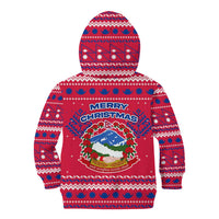 Nepal Christmas Kid Hoodie with Red-Blue Design, National Emblem, and Snowflake Motif - Wonder Print Shop