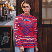 Nepal Christmas Ugly Christmas Sweater with Red-Blue Design, National Emblem, and Snowflake Motif - Wonder Print Shop