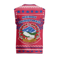 Nepal Christmas Knitted V-Neck Vest with Red-Blue Design, National Emblem, and Snowflake Motif - Wonder Print Shop