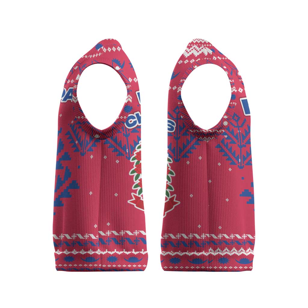 Nepal Christmas Knitted V-Neck Vest with Red-Blue Design, National Emblem, and Snowflake Motif - Wonder Print Shop