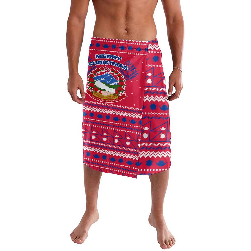Nepal Christmas Lavalava with Red-Blue Design, National Emblem, and Snowflake Motif - Wonder Print Shop