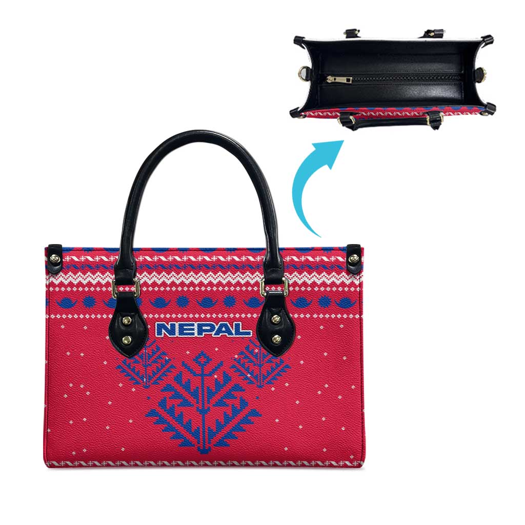 Nepal Christmas Leather Bag with Red-Blue Design, National Emblem, and Snowflake Motif - Wonder Print Shop
