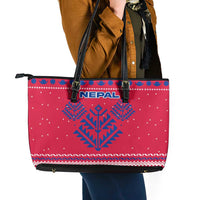 Nepal Christmas Leather Tote Bag with Red-Blue Design, National Emblem, and Snowflake Motif - Wonder Print Shop