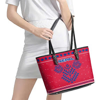 Nepal Christmas Leather Tote Bag with Red-Blue Design, National Emblem, and Snowflake Motif - Wonder Print Shop