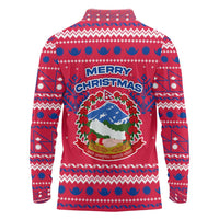 Nepal Christmas Long Sleeve Polo Shirt with Red-Blue Design, National Emblem, and Snowflake Motif - Wonder Print Shop