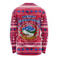 Nepal Christmas Long Sleeve Shirt with Red-Blue Design, National Emblem, and Snowflake Motif - Wonder Print Shop