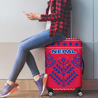 Nepal Christmas Luggage Cover with Red-Blue Design, National Emblem, and Snowflake Motif - Wonder Print Shop