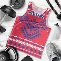 Nepal Christmas Men Tank Top with Red-Blue Design, National Emblem, and Snowflake Motif - Wonder Print Shop