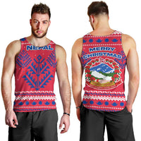 Nepal Christmas Men Tank Top with Red-Blue Design, National Emblem, and Snowflake Motif - Wonder Print Shop