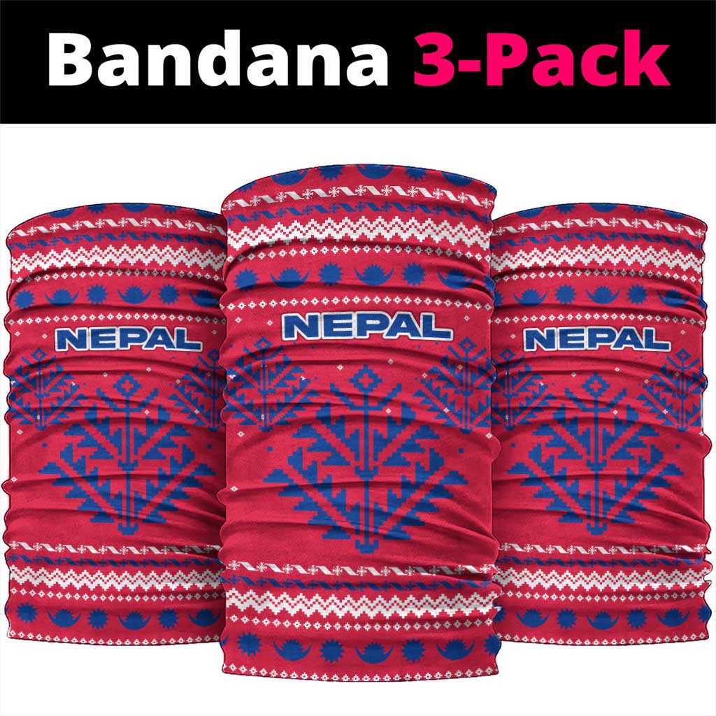 Nepal Christmas Neck Gaiter with Red-Blue Design, National Emblem, and Snowflake Motif - Wonder Print Shop