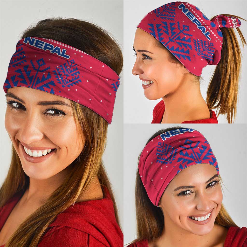 Nepal Christmas Neck Gaiter with Red-Blue Design, National Emblem, and Snowflake Motif - Wonder Print Shop