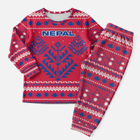 Nepal Christmas Pajama Set with Red-Blue Design, National Emblem, and Snowflake Motif - Wonder Print Shop
