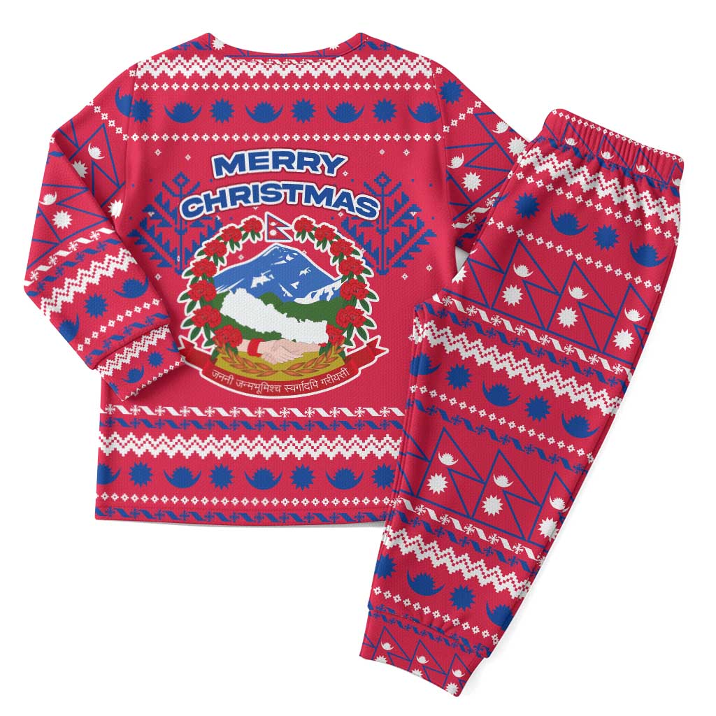 Nepal Christmas Pajama Set with Red-Blue Design, National Emblem, and Snowflake Motif - Wonder Print Shop