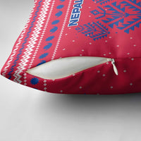 Nepal Christmas Pillow Cover with Red-Blue Design, National Emblem, and Snowflake Motif - Wonder Print Shop