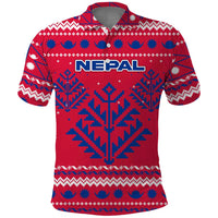 Nepal Christmas Polo Shirt with Red-Blue Design, National Emblem, and Snowflake Motif - Wonder Print Shop
