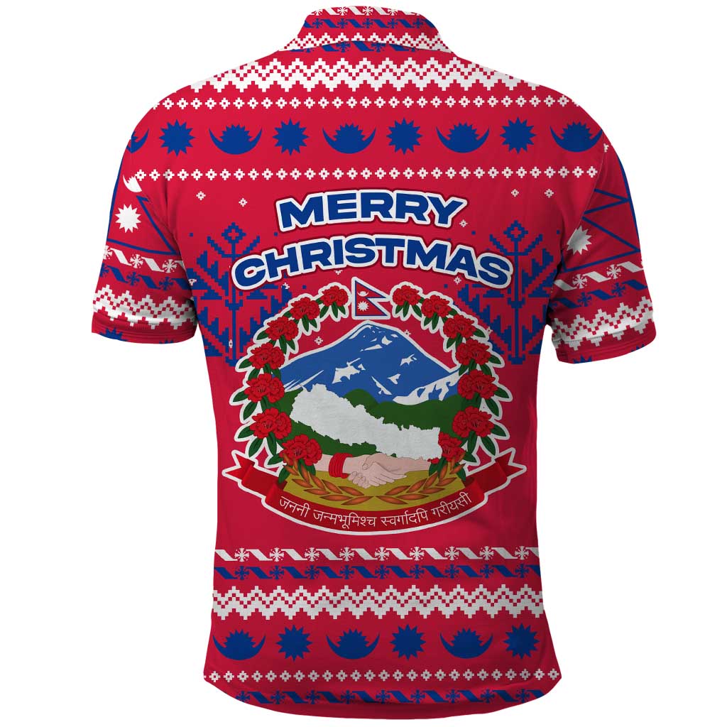 Nepal Christmas Polo Shirt with Red-Blue Design, National Emblem, and Snowflake Motif - Wonder Print Shop